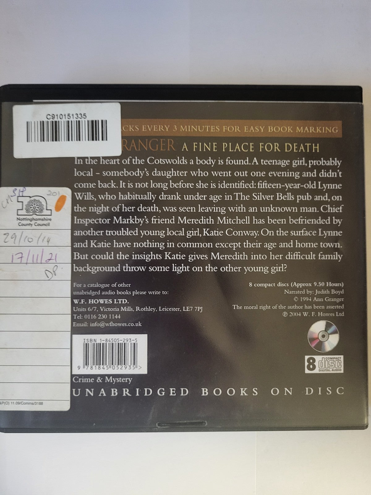 ANN GRANGER - A FINEPLACE FOR DEATH - 8 CDS AUDIOBOOK UNABRIDGED DISC ONLY