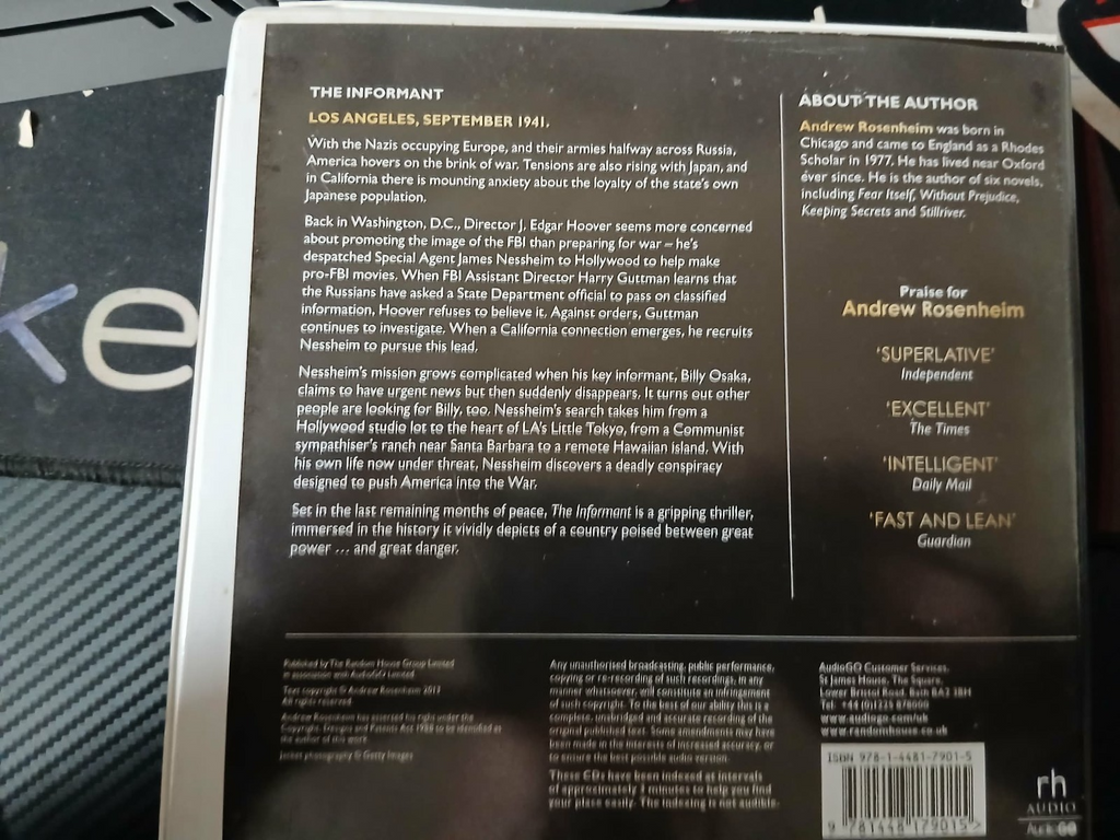 ANDREW ROSENHEIM - THE INFORMANT - 10 CDS AUDIOBOOK UNABRIDGED DISC ONLY